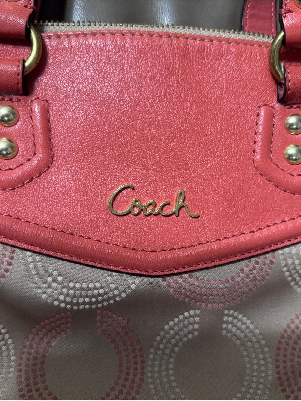 Coach Pink Coral Signature Large Shoulder Tote